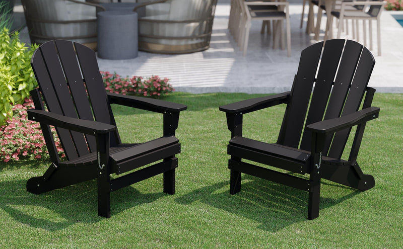 Folding Adirondack Chair Outdoor, Poly Lumber Weather Resistant Patio Chairs for Garden, Deck, Backyard, Lawn Furniture, Easy Maintenance & Classic Adirondack Chairs Design, Black