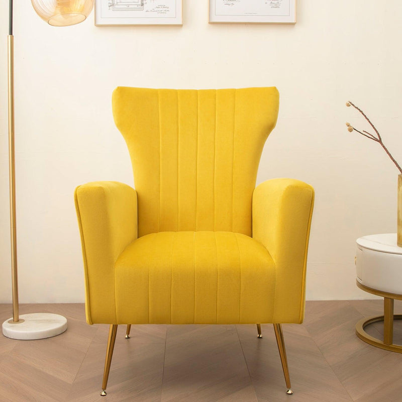 Velvet Accent Chair, Wingback Arm Chair with Gold Legs, Upholstered Single Sofa for Living Room Bedroom - Urban Living Furniture (Los Angeles, CA)