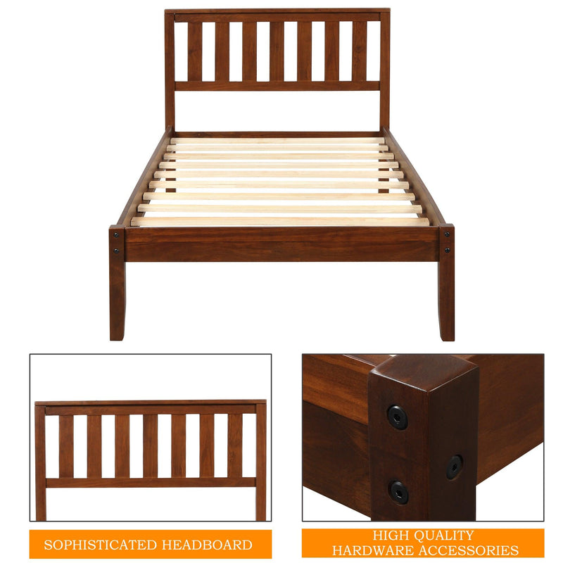 Wood Platform Bed with Headboard/Wood Slat Support，Twin (Walnut) - Urban Living Furniture (Los Angeles, CA)