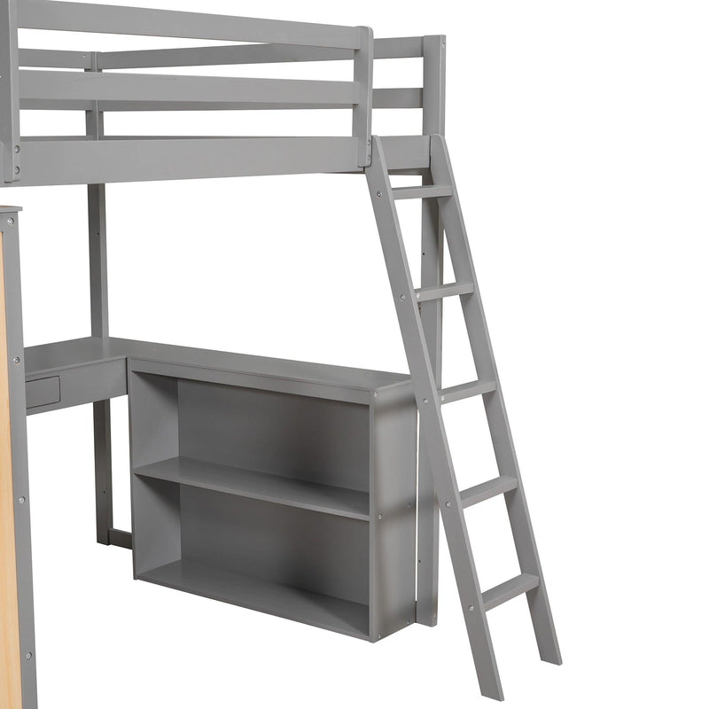 Full Size Loft Bed with Ladder, Shelves, and Desk, Gray - Urban Living Furniture (Los Angeles, CA)