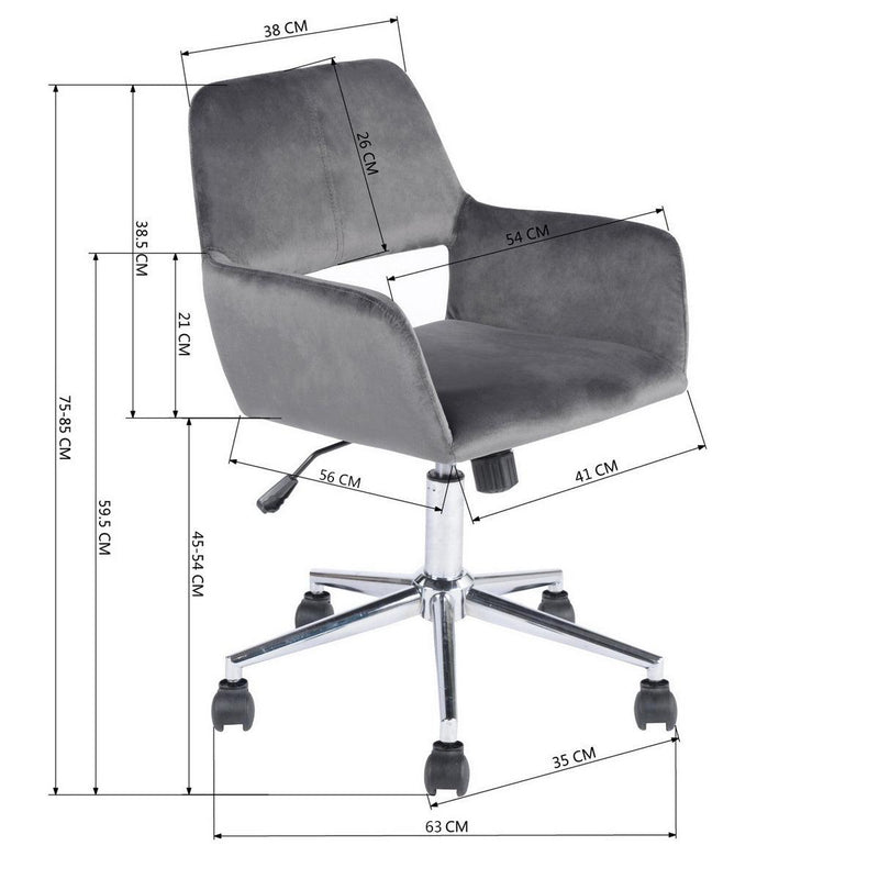 Velvet Upholstered Adjustable Swivel Office Chair, GREY
