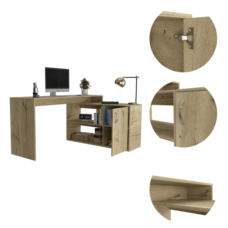 Lyncliff 1-Drawer 2-Shelf L-Shaped Office Desk Light Oak - Urban Living Furniture (Los Angeles, CA)