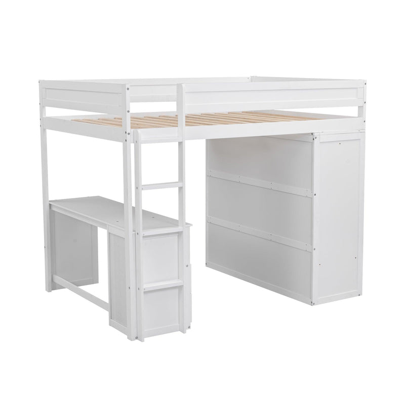 Wood Full Size Loft Bed with Wardrobes and 2-Drawer Desk with Cabinet, White - Urban Living Furniture (Los Angeles, CA)