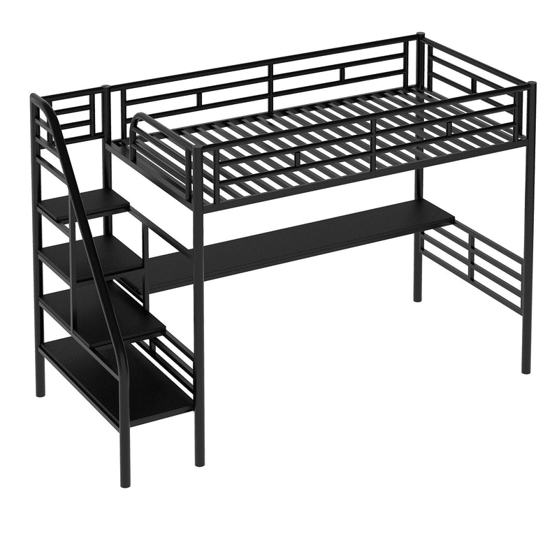 Metal Loft Bed Frame with Desk, No Box Spring Needed,Twin ,Black - Urban Living Furniture (Los Angeles, CA)