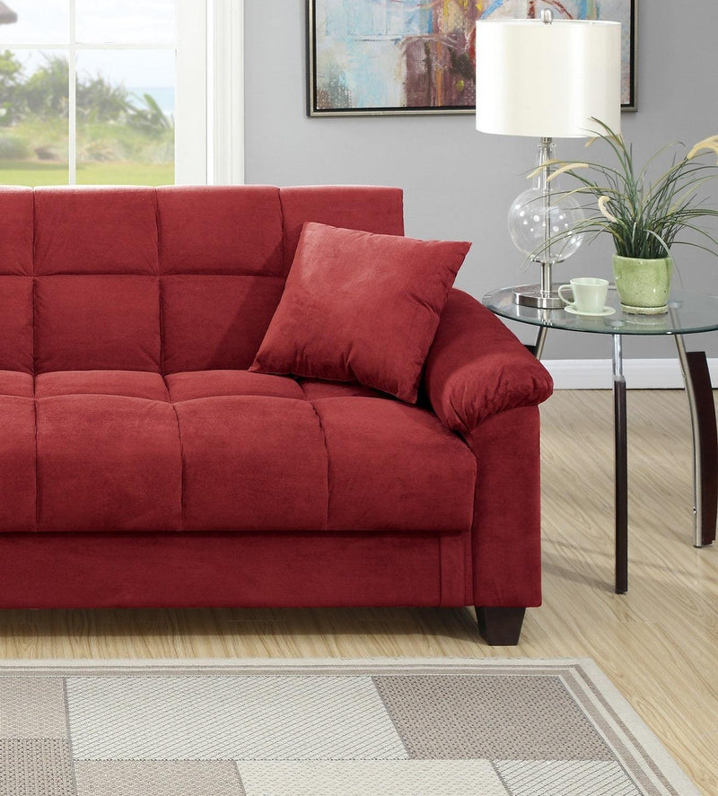 Contemporary Living Room Adjustable Sofa Red Color Microfiber PlushStorage Couch 1pc Futon Sofa w Pillows - Urban Living Furniture (Los Angeles, CA)