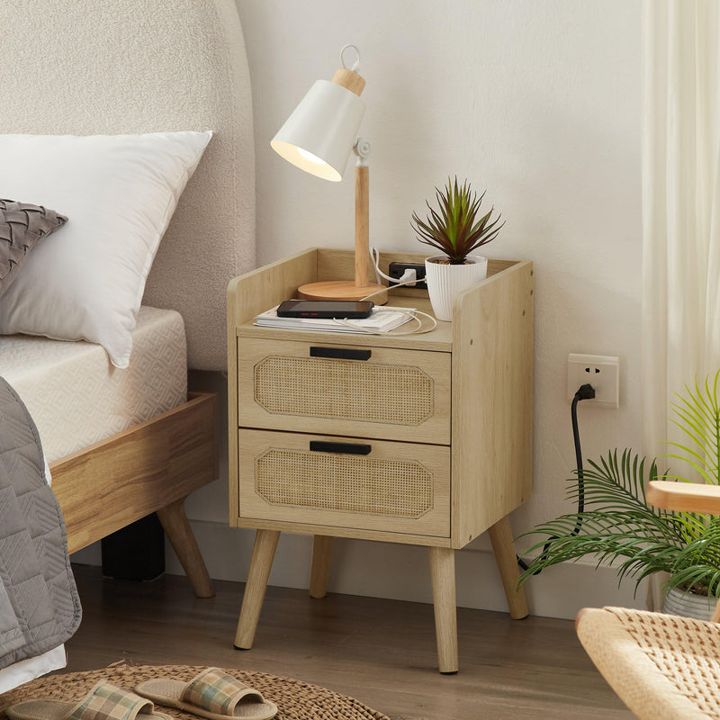 Rattan nightstand with socket side table natural handmade rattan（Natural 15.55’’W*13.78’’D*23.82’’H） - Urban Living Furniture (Los Angeles, CA)