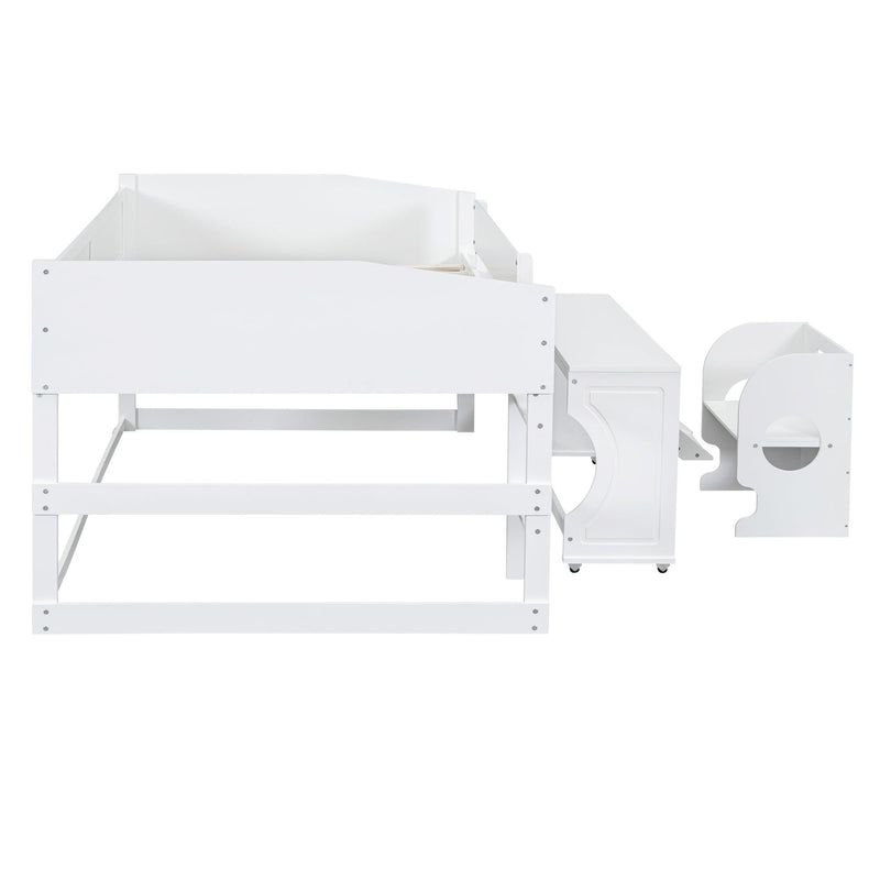 Low Study Full Loft Bed with Rolling Portable Desk and Chair,Multiple Functions Bed- White - Urban Living Furniture (Los Angeles, CA)