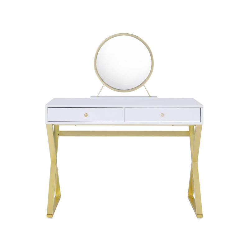 ACME Coleen Vanity Desk w/Mirror & Jewelry Tray in White & Gold Finish AC00667 - Urban Living Furniture (Los Angeles, CA)