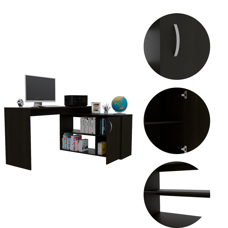 Lyncliff 1-Drawer 2-Shelf L-Shaped Office Desk Black Wengue - Urban Living Furniture (Los Angeles, CA)