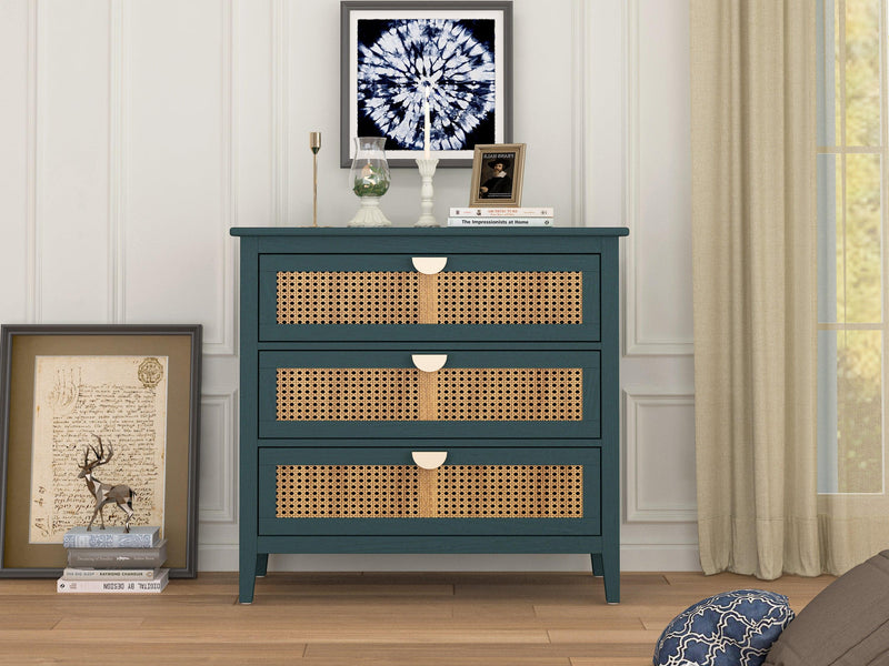 3 Drawer Cabinet,Natural rattan,American Furniture,Suitable for bedroom, living room, study
