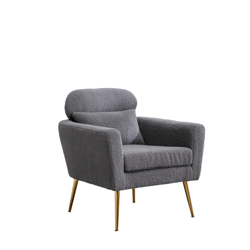 29.5"WModern Boucle Accent Chair Armchair Upholstered Reading Chair Single Sofa Leisure Club Chair with Gold Metal Leg and Throw Pillow for Living Room Bedroom Dorm Room Office, Gray Boucle - Urban Living Furniture (Los Angeles, CA)