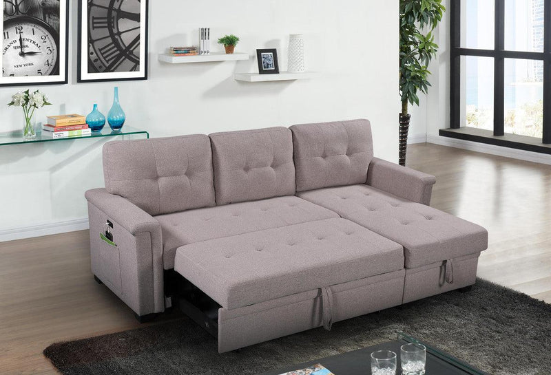 Ashlyn Light Gray Reversible Sleeper Sectional Sofa withStorage Chaise, USB Charging Ports and Pocket - Urban Living Furniture (Los Angeles, CA)