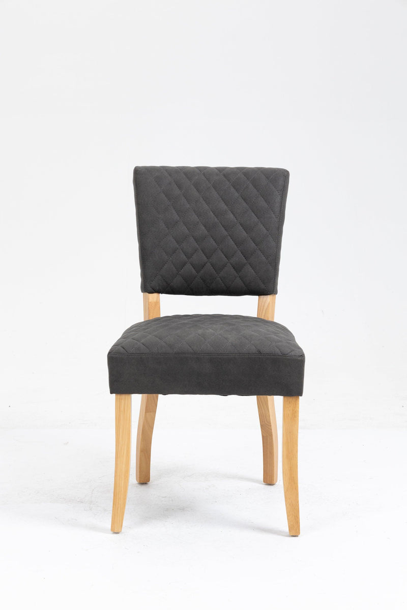 Upholstered Diamond Stitching Leathaire Dining Chair with Solid Wood Legs Gray