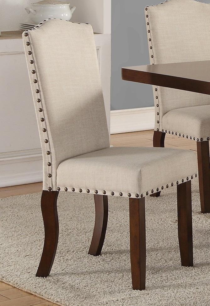 Classic Cream Upholstered Cushion Chairs Set of 2 Dining Chair Nailheads Solidwood Legs