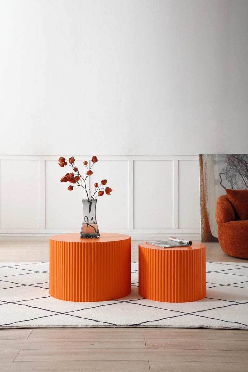 MDF Nesting Table Set of 2,Handcraft Round Coffee Table for Living Room/Leisure Area, Orange