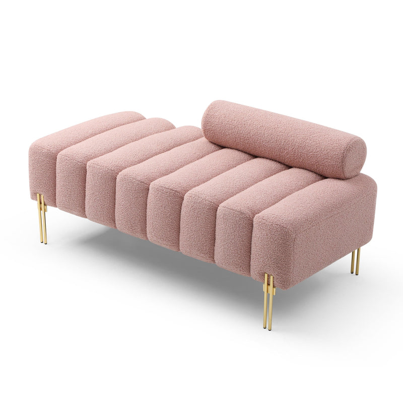 53.2” WidthModern End of Bed Bench Sherpa Fabric Upholstered 2 Seater Sofa Couch Entryway Ottoman Bench Fuzzy Sofa Stool Footrest Window Bench with ld Metal Legs for Bedroom Living Room,Rose