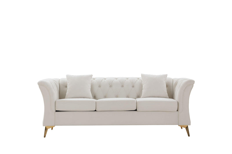 Modern Chesterfield Curved Sofa Tufted Velvet Couch 3 Seat Button Tufed Loveseat with Scroll Arms and ld Metal Legs for Living Room Bedroom Beige - Urban Living Furniture (Los Angeles, CA)