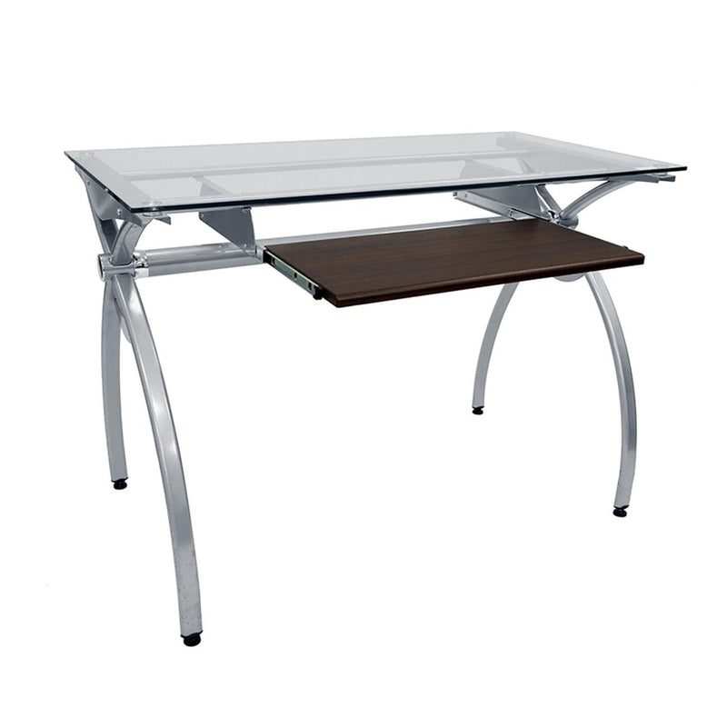 Techni Mobili Contempo Clear Glass Top Computer Desk with Pull Out Keyboard Panel, Clear - Urban Living Furniture (Los Angeles, CA)