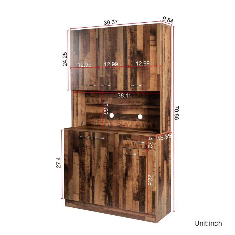 70.87" Tall Wardrobe& Kitchen Cabinet, with 6-Doors, 1-Open Shelves and 1-Drawer for bedroom