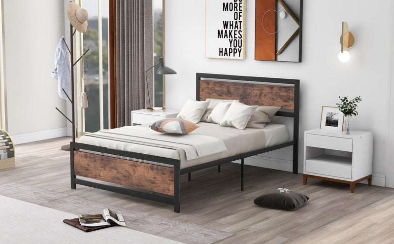 Metal and Wood Bed Frame with Headboard and Footboard ,Full Size Platform Bed ,No Box Spring Needed, Easy to Assemble(BLACK) - Urban Living Furniture (Los Angeles, CA)