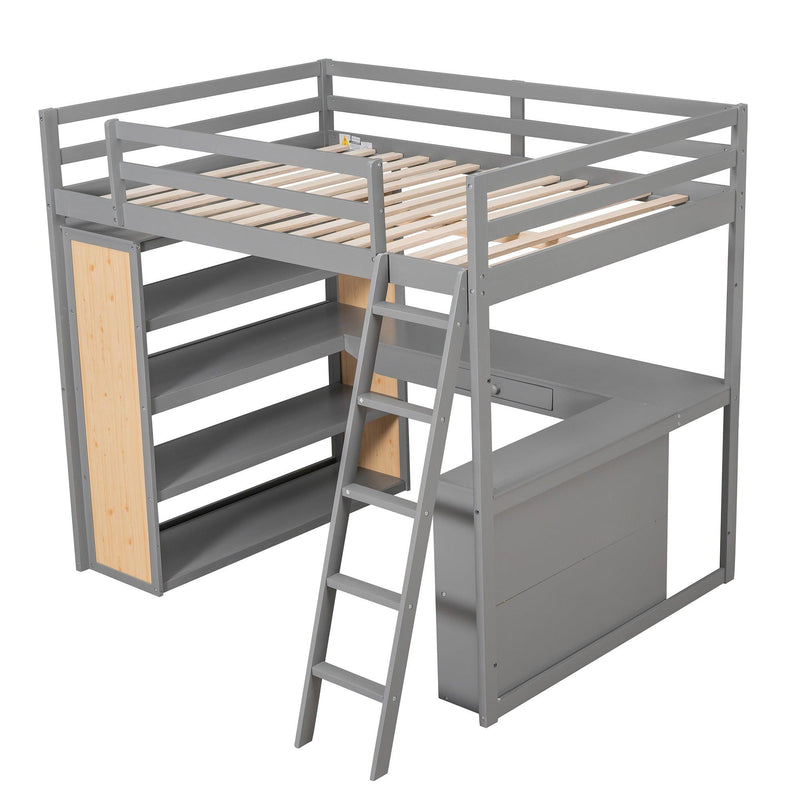 Full Size Loft Bed with Ladder, Shelves, and Desk, Gray - Urban Living Furniture (Los Angeles, CA)