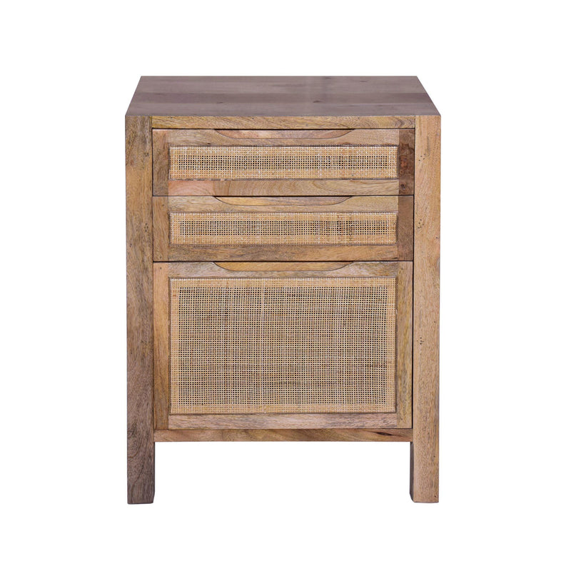 Ryan 31 Inch Cottage ManWoodStorage Cabinet Table, Cane Rattan Panels, 3 Drawers, Natural Brown - Urban Living Furniture (Los Angeles, CA)