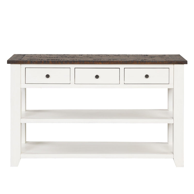 48'' Solid Pine Wood Top Console Table,Modern Entryway Sofa Side Table with 3Storage Drawers and 2 Shelves. Easy to Assemble (Antique White+ Brown Top) - Urban Living Furniture (Los Angeles, CA)