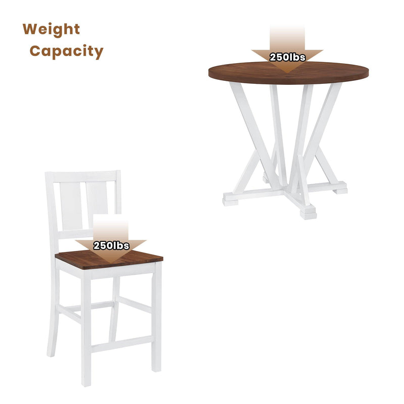 Rustic Farmhouse 5-Piece Counter Height Dining Table Set, Round Kitchen set with 4 Dining Chairs and Thick Tabletop, Brown - Urban Living Furniture (Los Angeles, CA)