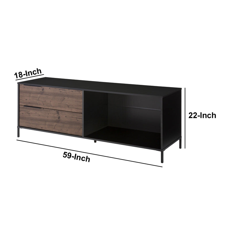 60 Inch Wood and Metal Entertainment TV Stand with 2 Drawers, Brown and Black - Urban Living Furniture (Los Angeles, CA)