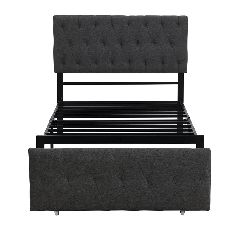 Twin SizeStorage Bed Metal Platform Bed with a Big Drawer - Gray