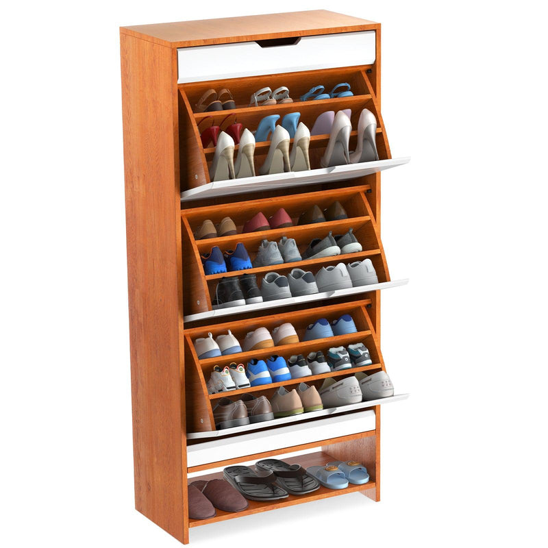 Shoe Cabinet with 3 Flip Drawers WoodenShoe Cabinet Organizer with Adjustable Shelves FreestandingShoe RackStorage Cabinet for Entrance Hallway Living Room Bedroom - Urban Living Furniture (Los Angeles, CA)