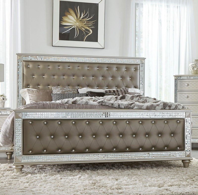 Glamorous Style Champagne Finish Queen Bed 1pc Upholstered Headboard Footboard Arcylic Crystals Trim TuftingModern Bedroom Furniture - Urban Living Furniture (Los Angeles, CA)