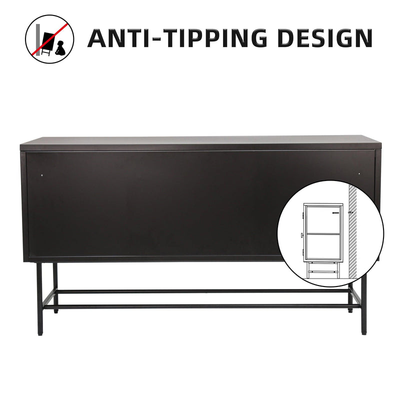 Retro Style Entertainment Center TV Console TV Stand with EnclosedStorage Display Cupboard Stylish Fluted Glass TV Table with Wide Countertop Glass Doors Detachable Shelves Bottom Space - Urban Living Furniture (Los Angeles, CA)