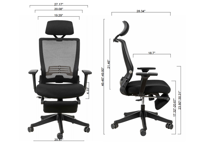 High Back Office Chair with 2d armrest and foot rest, tilt function max 128°,Black - Urban Living Furniture (Los Angeles, CA)