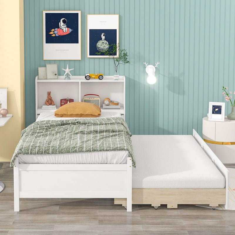 Twin Bed with Bookcase,Twin Trundle,Drawers,White - Urban Living Furniture (Los Angeles, CA)