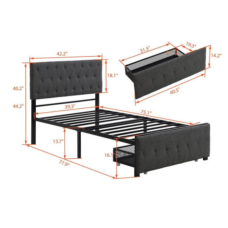 Twin SizeStorage Bed Metal Platform Bed with a Big Drawer - Gray - Urban Living Furniture (Los Angeles, CA)