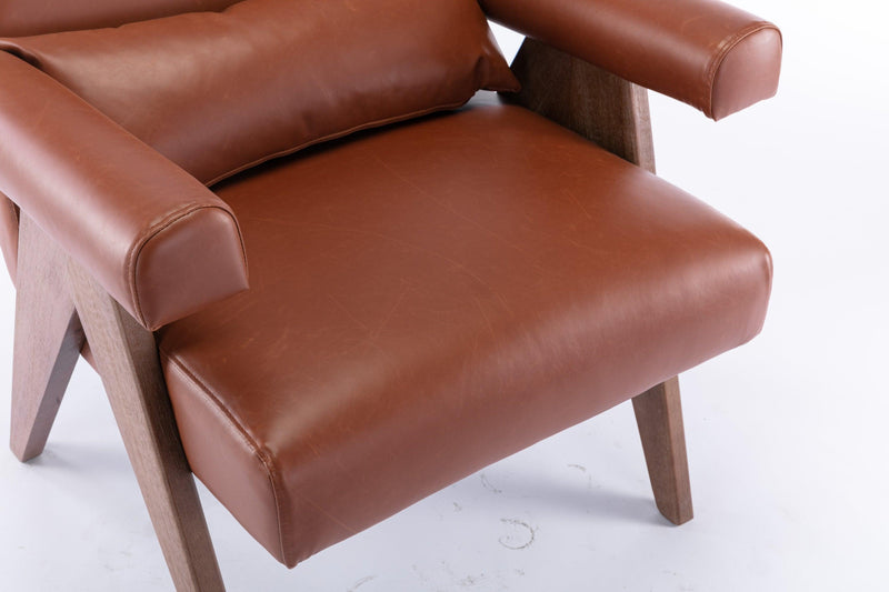 Accent chair, KD rubber wood legs with Walnut finish. PU leather cover the seat. With a cushion.Brown - Urban Living Furniture (Los Angeles, CA)