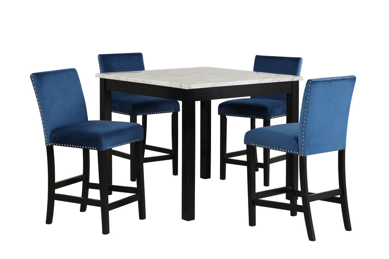 5-piece Counter Height Dining Table Set with One Faux Marble Dining Table and Four Upholstered-Seat Chairs，for Kitchen and Living room,Table : 42"L x42"Wx36"H,Chair:18.5"Wx23.2"Dx39.8"H,  Blue - Urban Living Furniture (Los Angeles, CA)