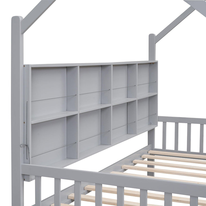 Wooden Twin Size House Bed with 2 Drawers,Kids Bed withStorage Shelf, Gray - Urban Living Furniture (Los Angeles, CA)