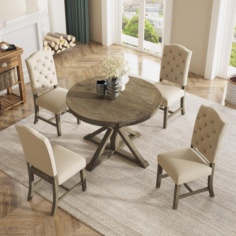 Functional Furniture Retro Style Dining Table Set with Extendable Table and 4 Upholstered Chairs for Dining Room and Living Room(Natural Wood Wash) - Urban Living Furniture (Los Angeles, CA)