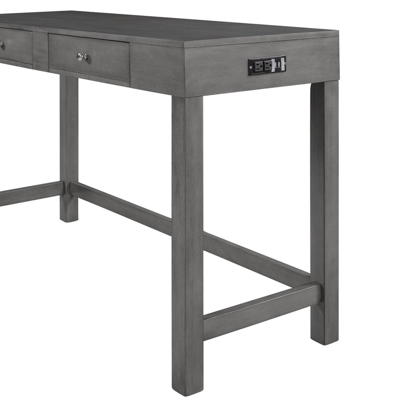 4-Piece Counter Height Table Set with Socket and Fabric Padded Stools, Gray - Urban Living Furniture (Los Angeles, CA)