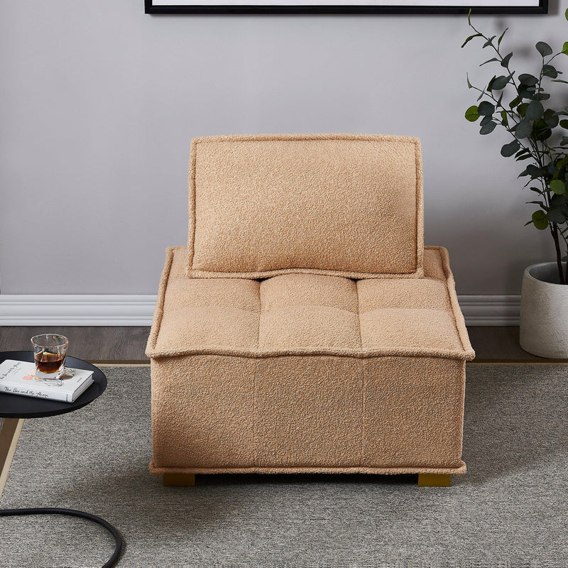 Lazy sofa ottoman with ld wooden legs teddy fabric (Khaki) - Urban Living Furniture (Los Angeles, CA)