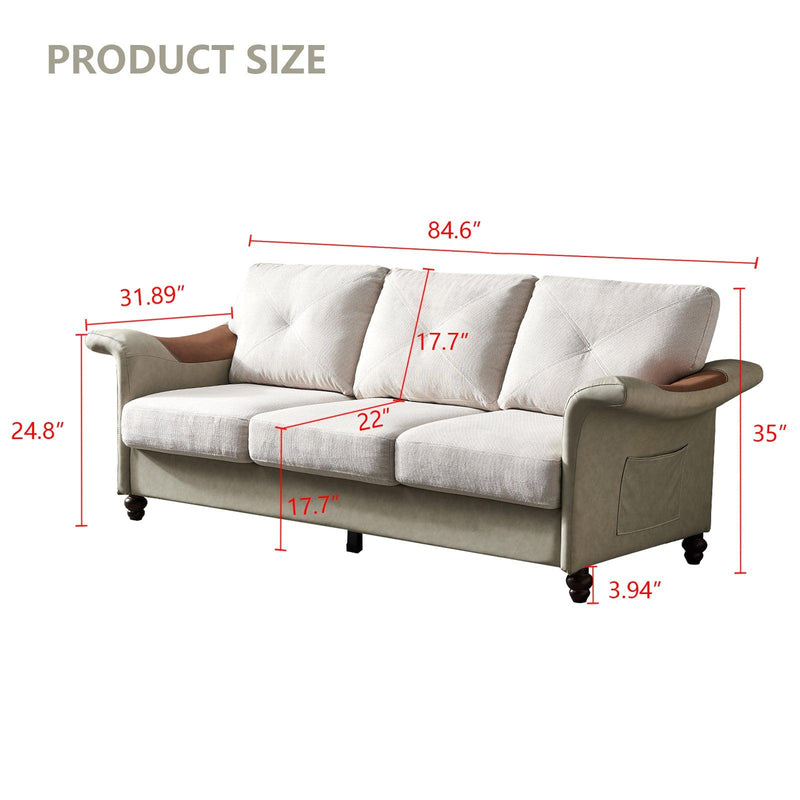 Living Room Furniture Linen Fabric Faux Leather with Wood Leg Sofa (Beige) - Urban Living Furniture (Los Angeles, CA)