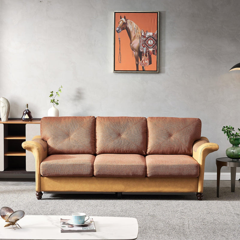 Living Room Furniture Linen Fabric Faux Leather with Wood Leg Sofa (Red Brown) - Urban Living Furniture (Los Angeles, CA)