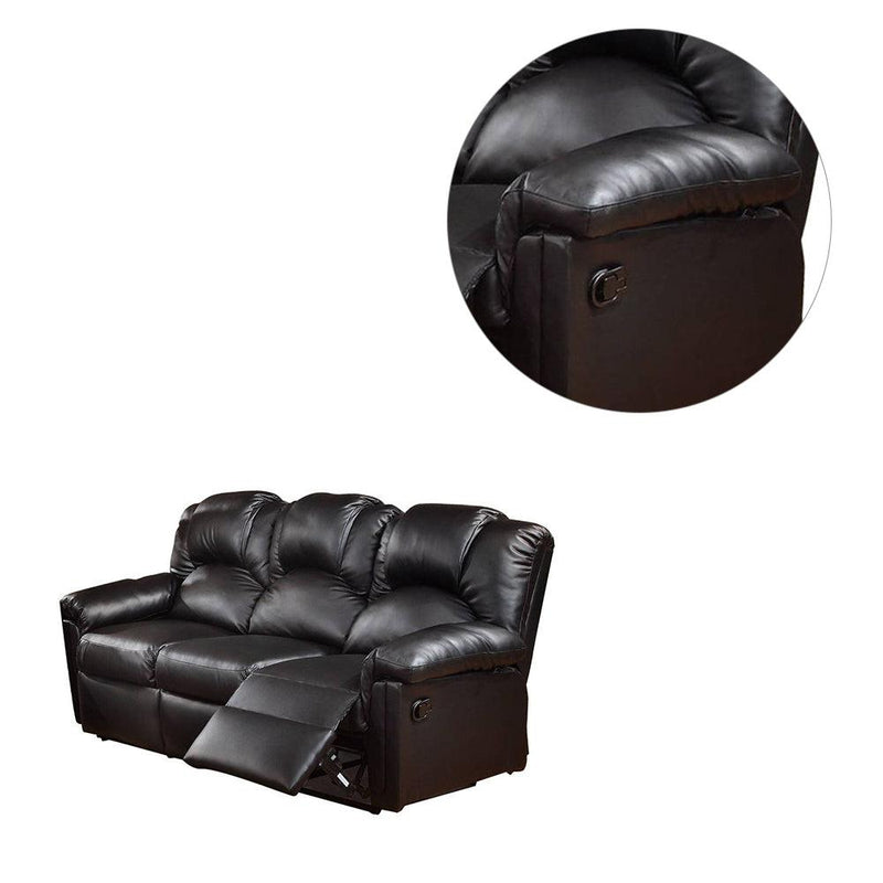3 Seats Bonded Leather Manual Motion Reclining Sofa in Black
