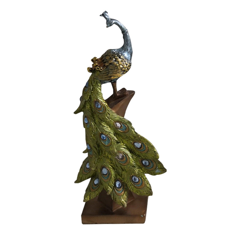 Polystone Decorative Peacock Figurine with Block Stand, Green and Gold - Urban Living Furniture (Los Angeles, CA)