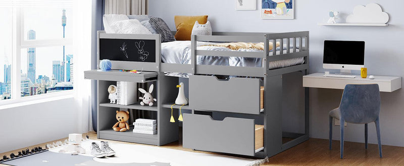 Twin Size Low Loft Bed with Rolling Desk, Shelf and Drawers - Gray - Urban Living Furniture (Los Angeles, CA)