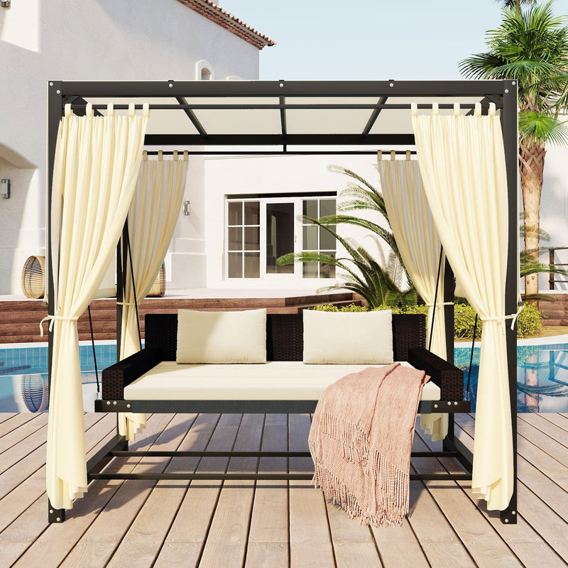 Outdoor Swing Bed with Beige Curtain and Beige Cushion - Urban Living Furniture (Los Angeles, CA)