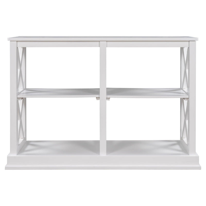 Console Table with 3-Tier OpenStorage Spaces and "X" Legs, Narrow Sofa Entry Table for Living Room (White)
