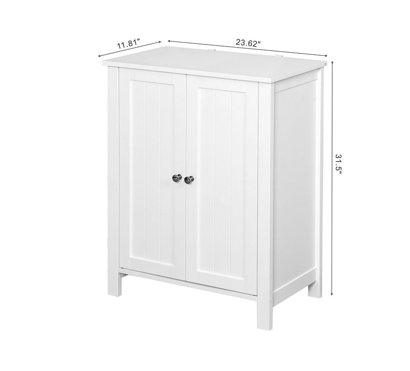 Bathroom FloorStorage Cabinet with Double Door Adjustable Shelf, White